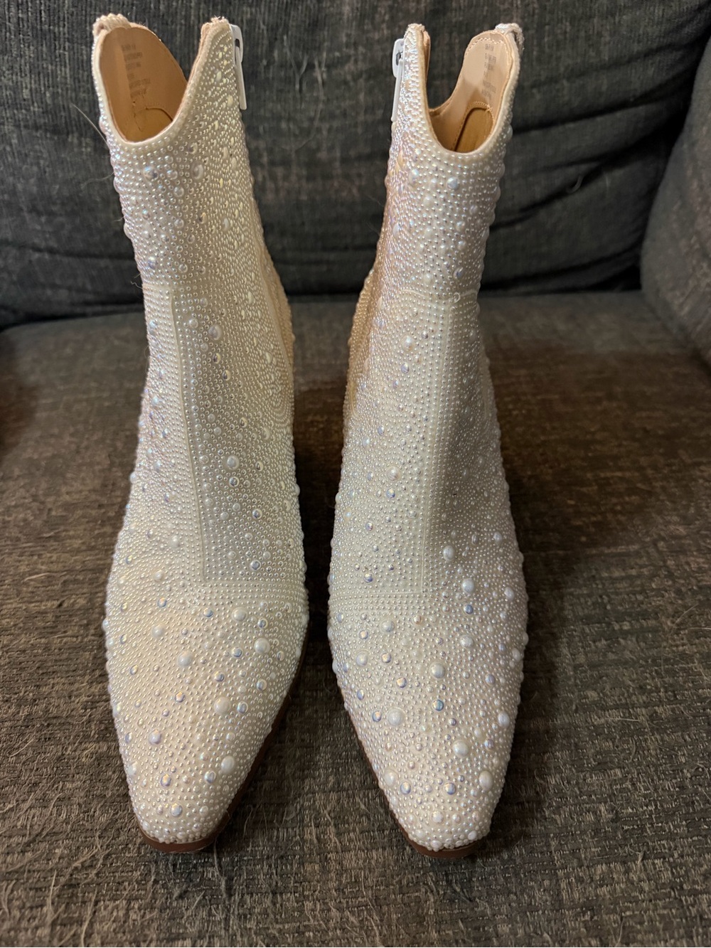 Women’s Cream Embellished Pearl Ankle Boots